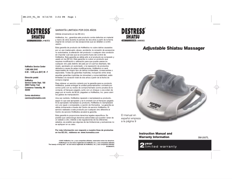 Page n°1 - Manuel utilisateur Homedics SM-200TL2