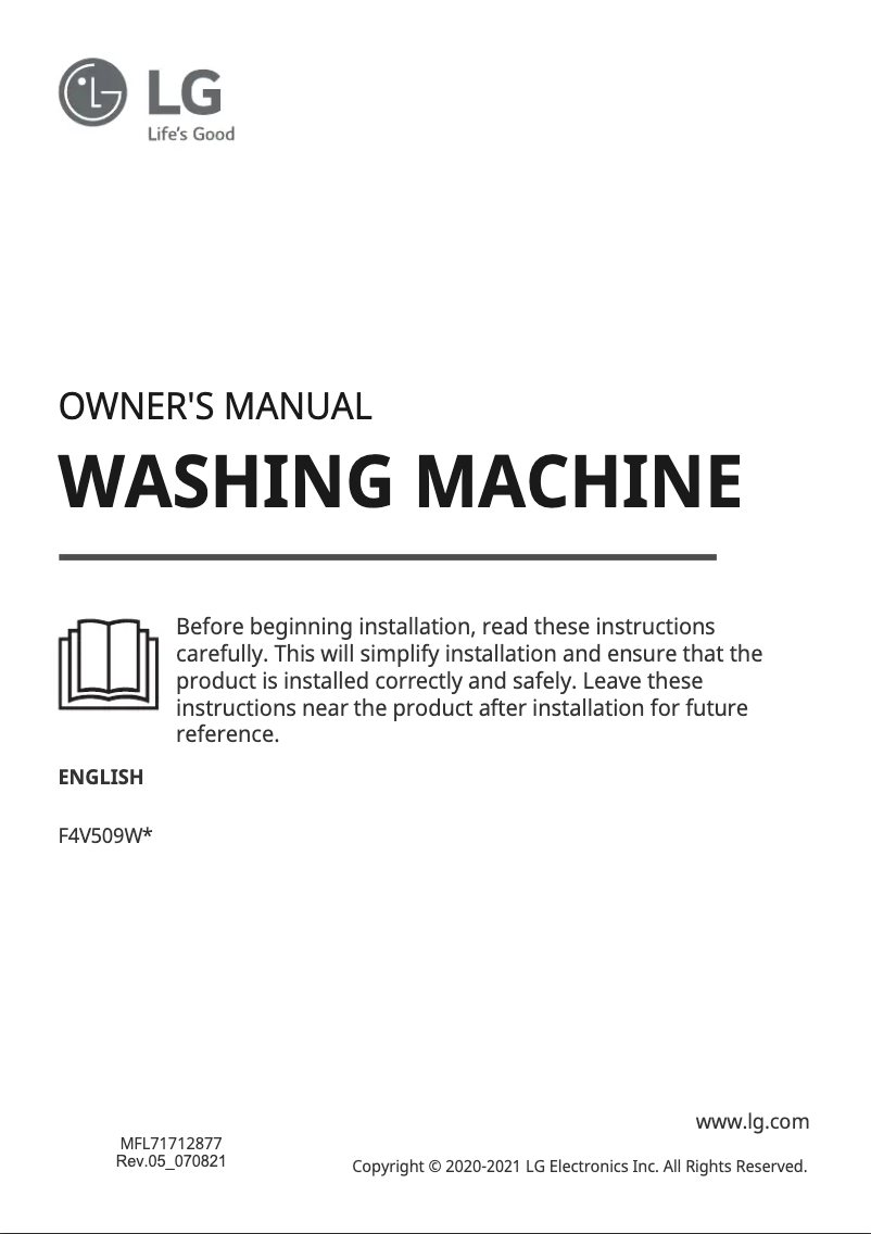 Page 1 de la notice Manuel utilisateur LG F4V509WSE