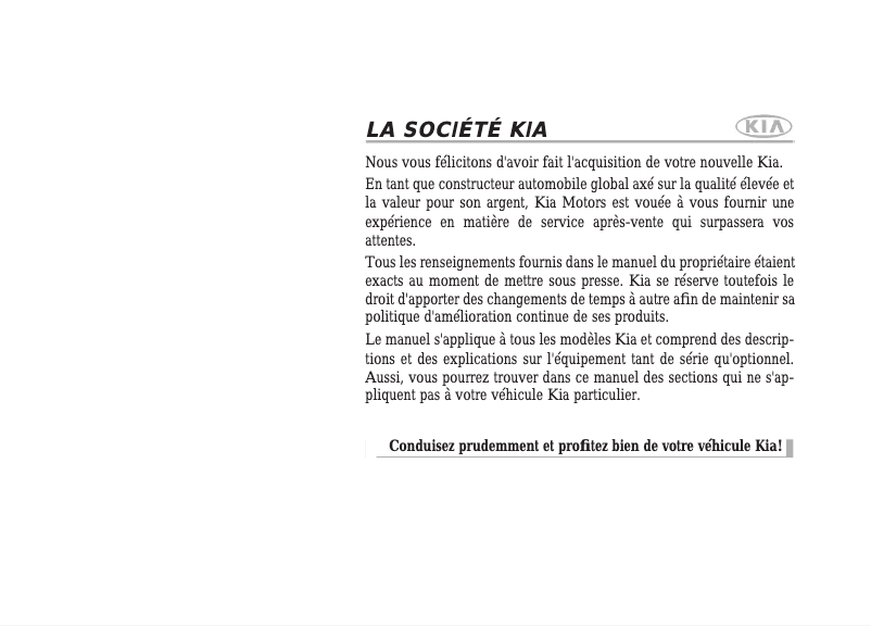 Page 1 de la notice Manuel utilisateur Kia Borrego (2011)