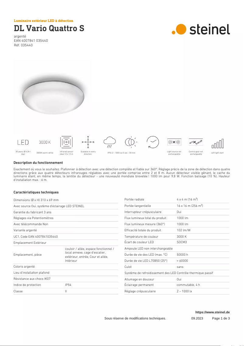 Page n°1 - Fiche technique Steinel DL Vario Quattro S