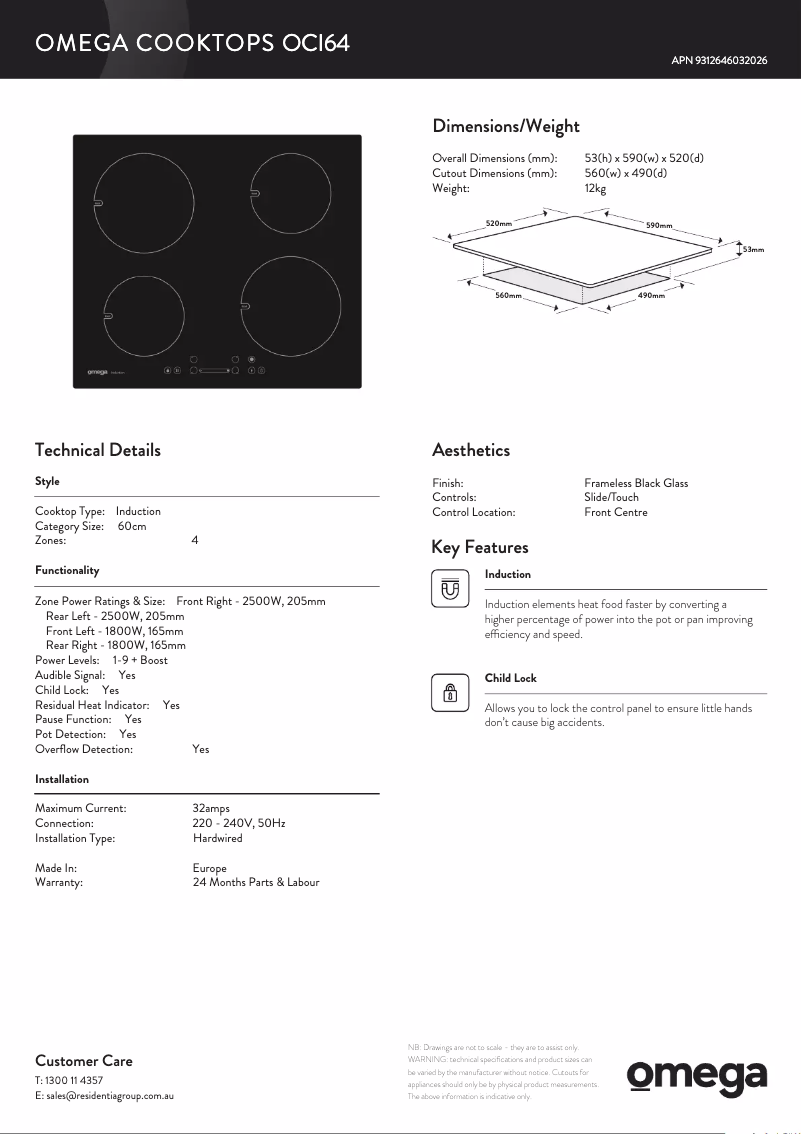 Página 1 del manual Ficha técnica Omega OCI64