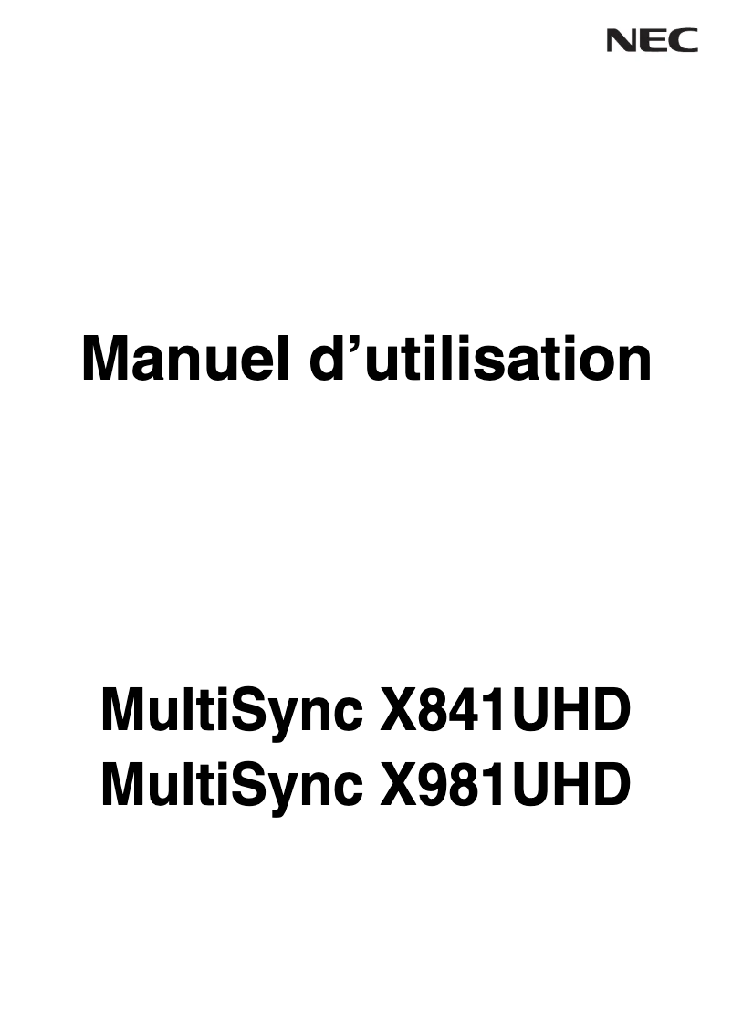 Page 1 de la notice Manuel utilisateur NEC MultiSync X841UHD-2