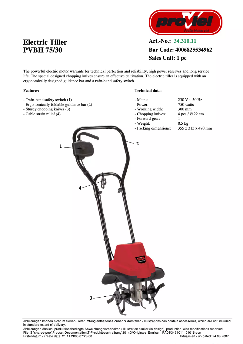 Page n°1 - Manuel utilisateur Proviel PVBH 75/30