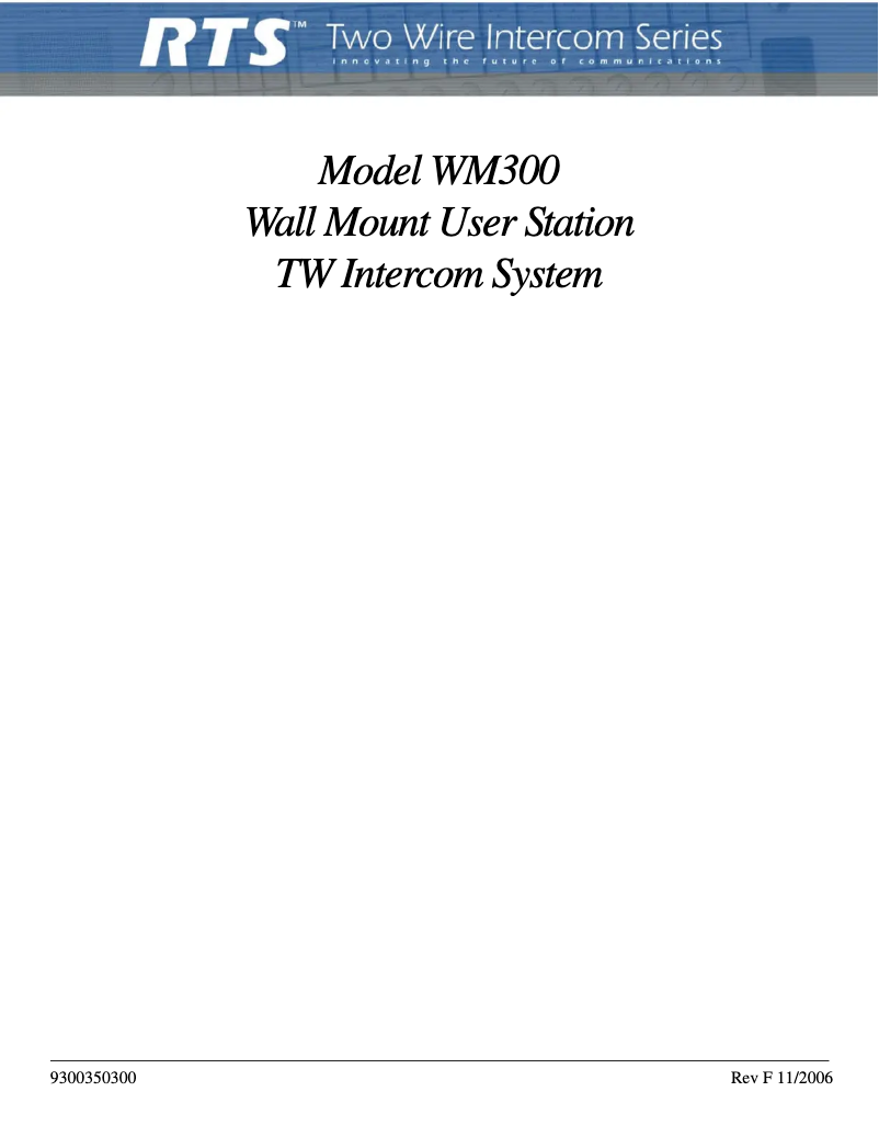 Page 1 de la notice Manuel utilisateur RTS WM-300L