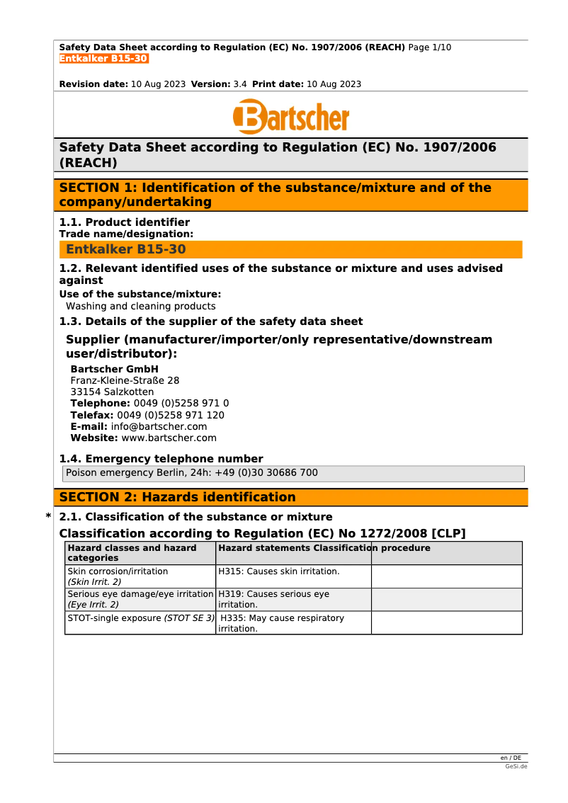 Page n°1 - Manuel utilisateur Bartscher B15-30