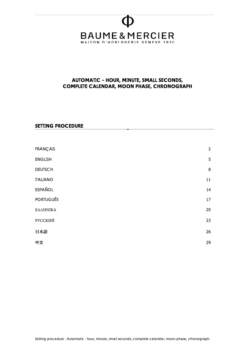 Page 1 de la notice Manuel utilisateur Baume & Mercier Classima 10484