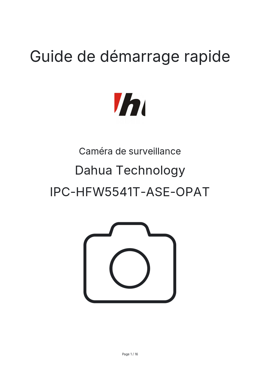 Page n°1 - Guide de démarrage rapide Dahua Technology IPC-HFW5541T-ASE-OPAT