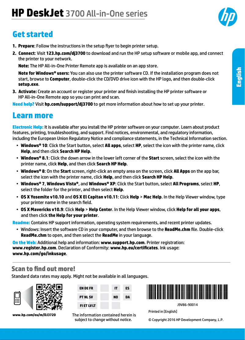 Page n°1 - Manuel utilisateur HP DeskJet 3730