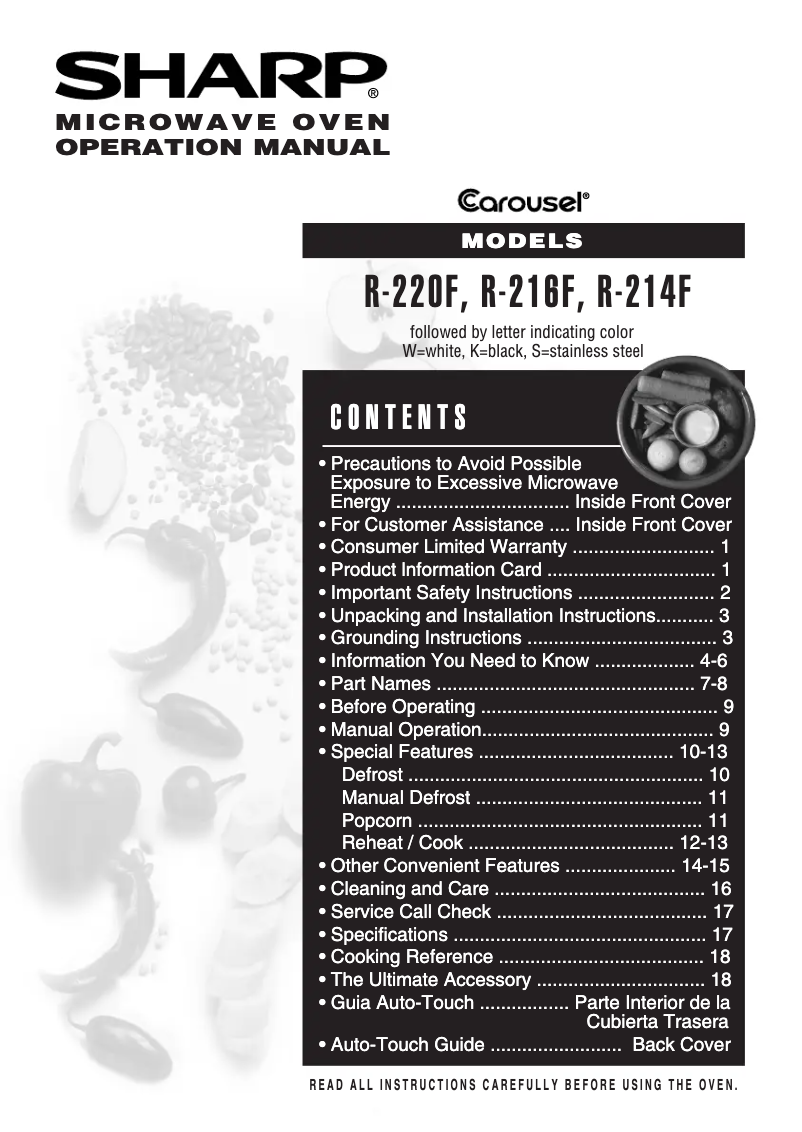 Page 1 de la notice Manuel utilisateur Sharp R-214F