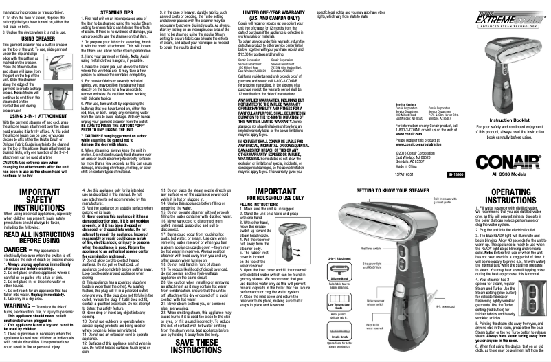 Page 1 de la notice Manuel utilisateur Conair GS38R