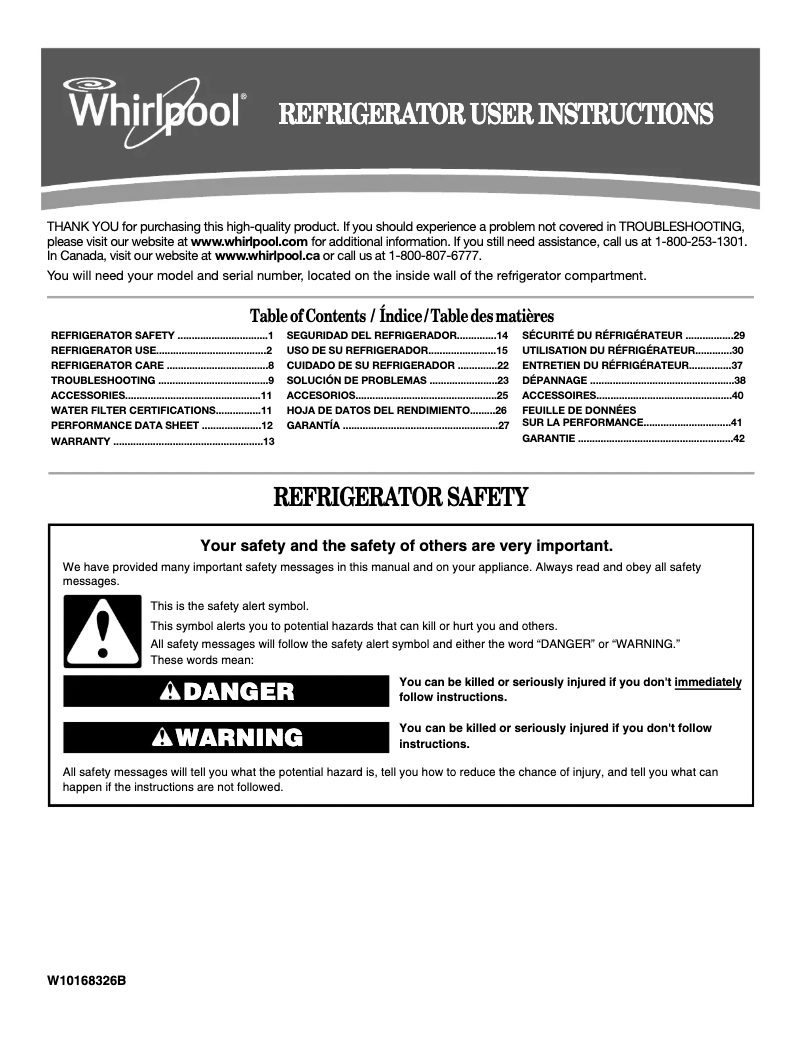 Page 1 de la notice Manuel utilisateur Whirlpool GSC25C4EYB