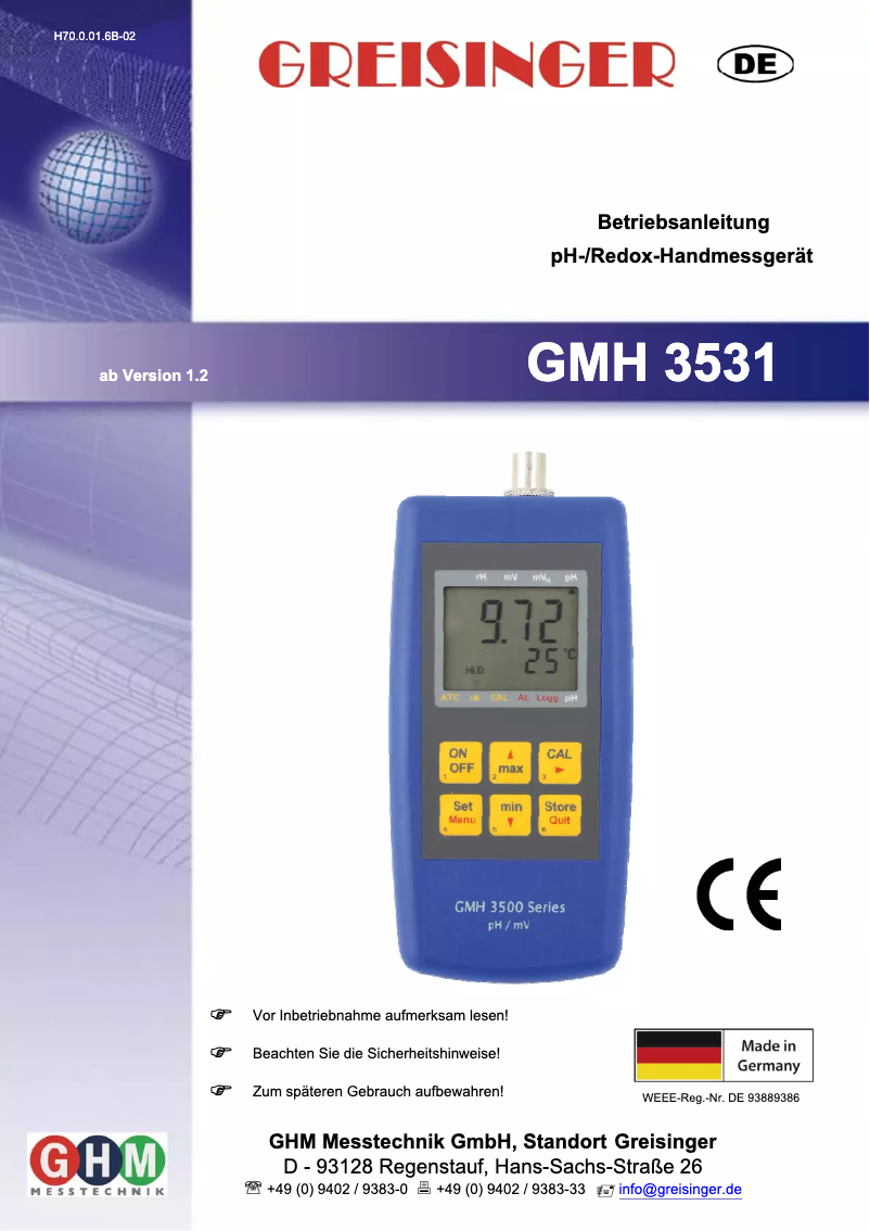 Page n°1 - Manuel utilisateur Greisinger GMH 3531