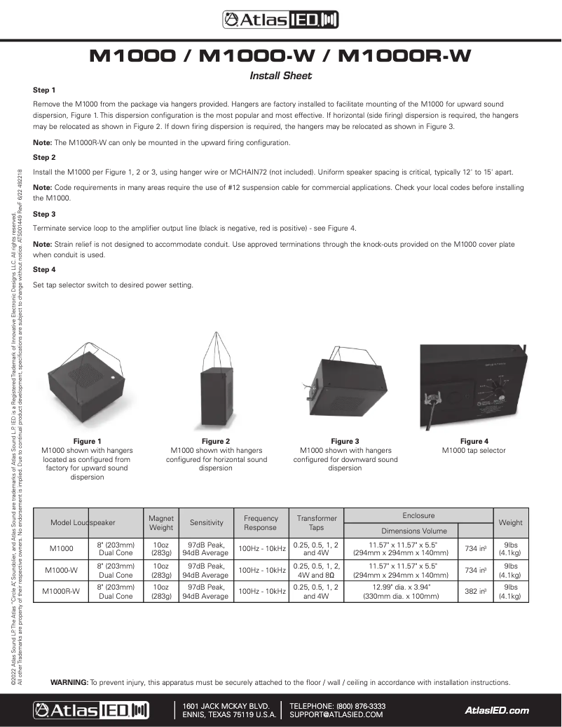 Page 1 de la notice Guide d'installation Atlas Sound M1000