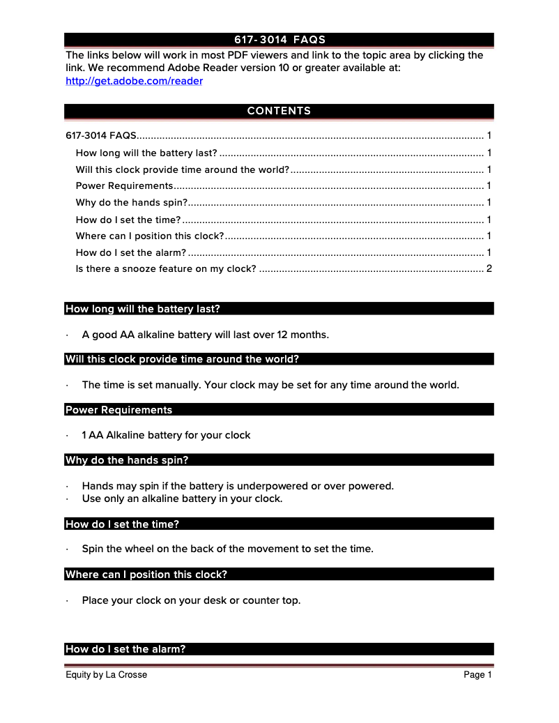 Page n°1 - FAQ La Crosse Technology 617-3014