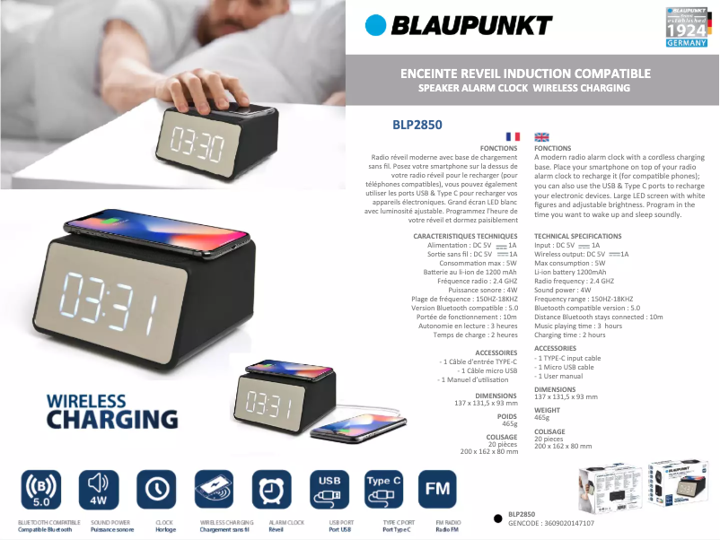 Page 1 de la notice Manuel utilisateur Blaupunkt BLP2850