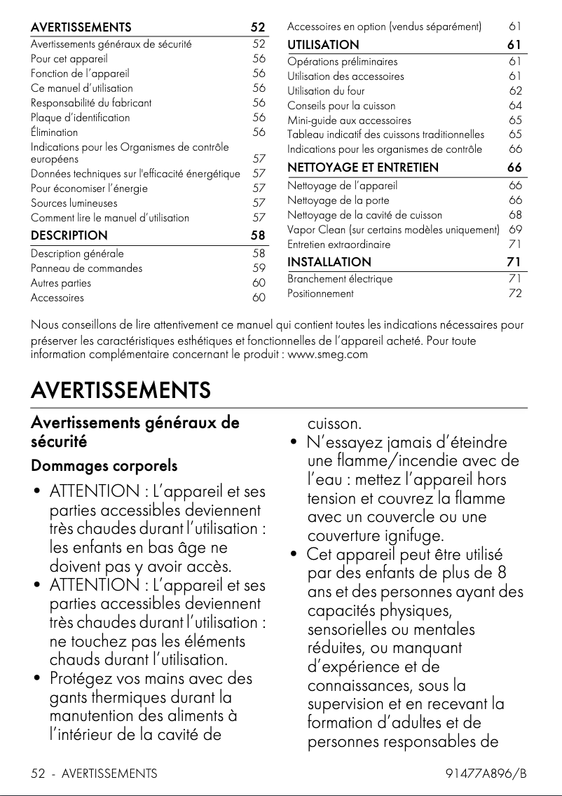 Page n°1 - Manuel utilisateur Smeg SF64M3TVX