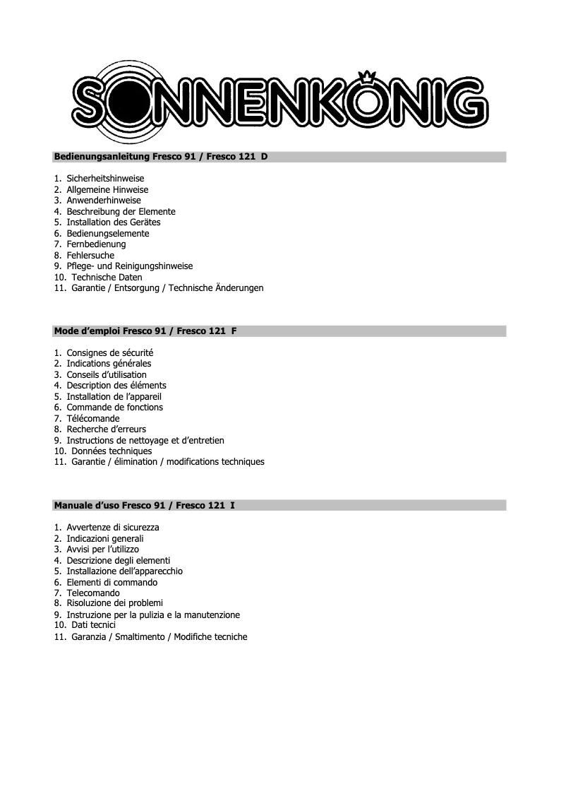 Página 1 del manual Manual de usuario Sonnenkönig Fresco 91