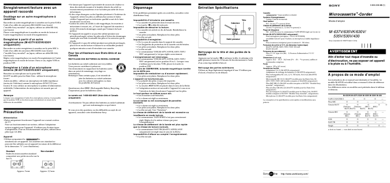Page n°1 - Manuel utilisateur Sony M-630V