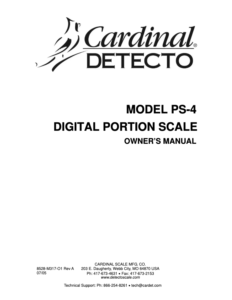 Page 1 de la notice Manuel utilisateur Cardinal Detecto PS-4