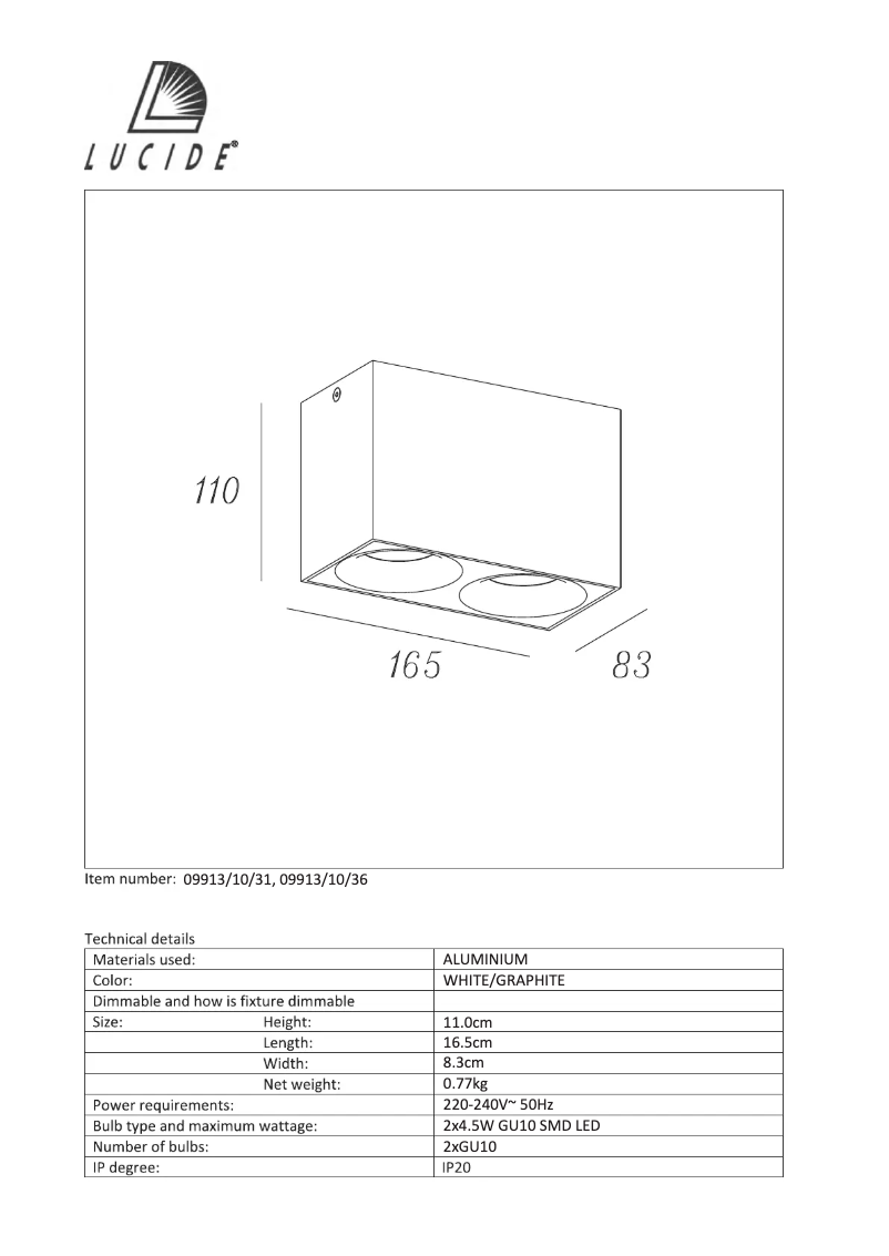 Página 1 del manual Manual de usuario Lucide Bentoo 09913/10/31