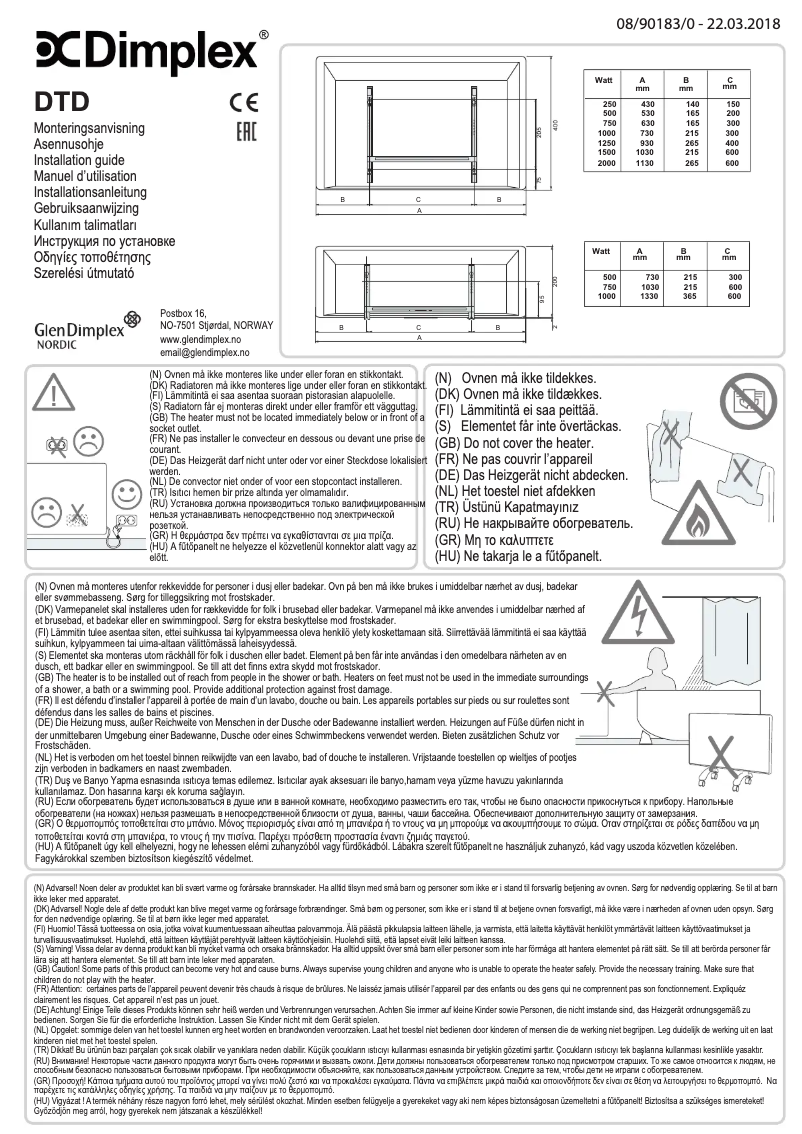 Page 1 de la notice Manuel utilisateur Dimplex DTD4T