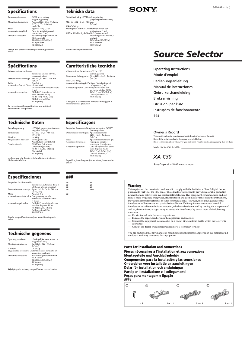 Página 1 del manual Manual de usuario Sony XA-C30