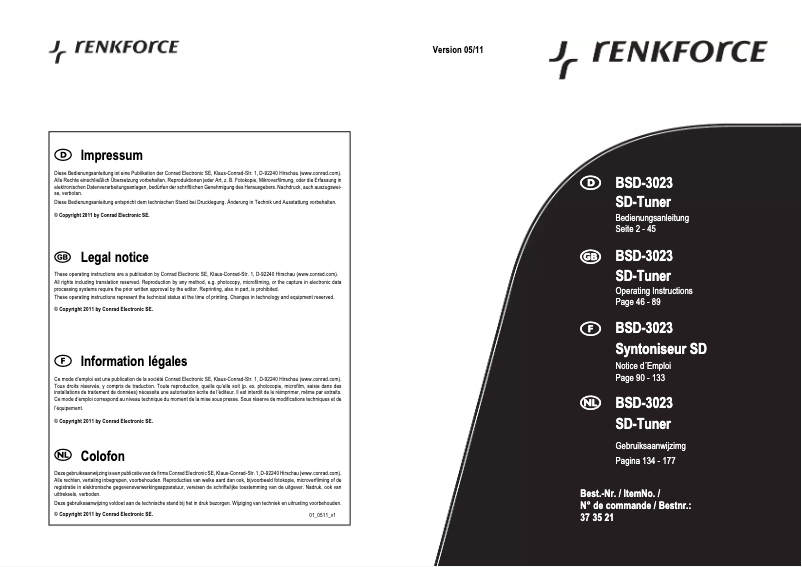 Page 1 de la notice Manuel utilisateur Renkforce BSD-3023