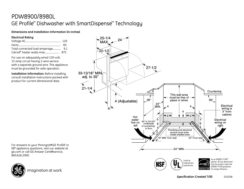 Page 1 de la notice Fiche technique GE Profile PDW8980LSS