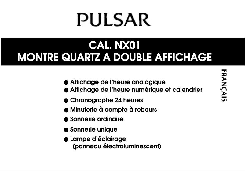 Page n°1 - Manuel utilisateur Pulsar NX01