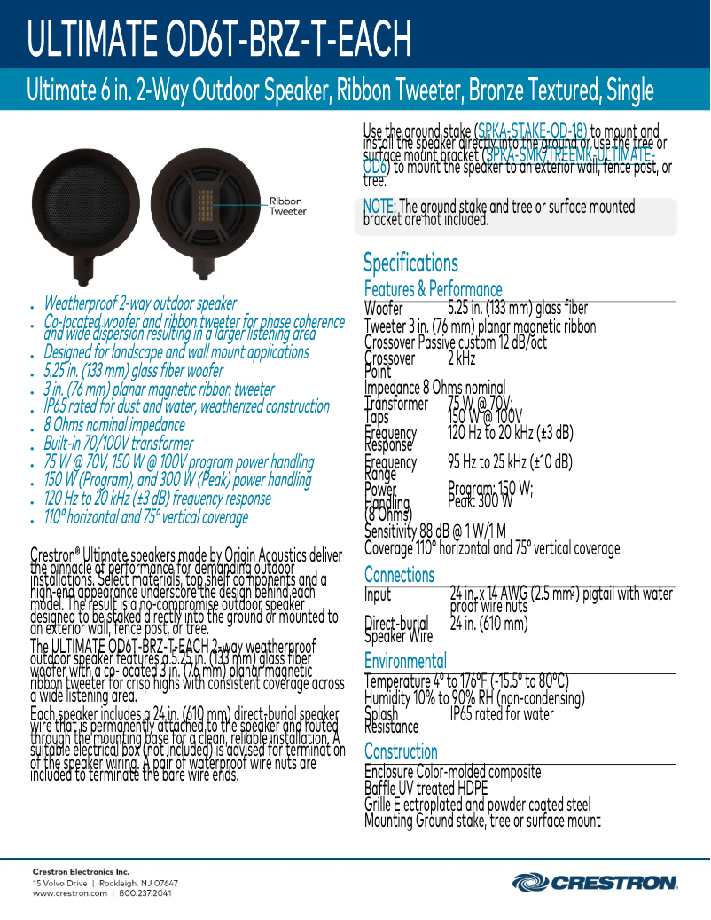 Page n°1 - Fiche technique Crestron Ultimate OD6T-BRZ-T-EACH