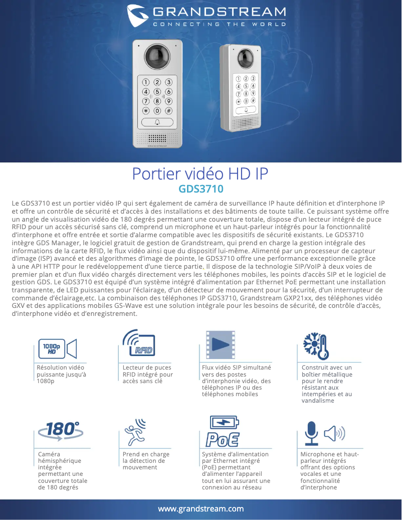 Page 1 de la notice Fiche technique Grandstream GDS3710