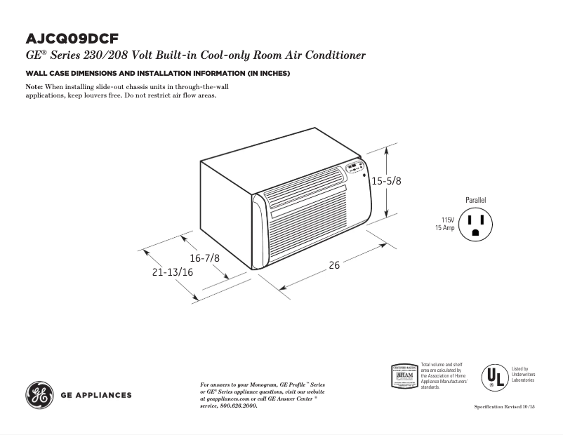 Page 1 de la notice Fiche technique GE AJCQ09DCF