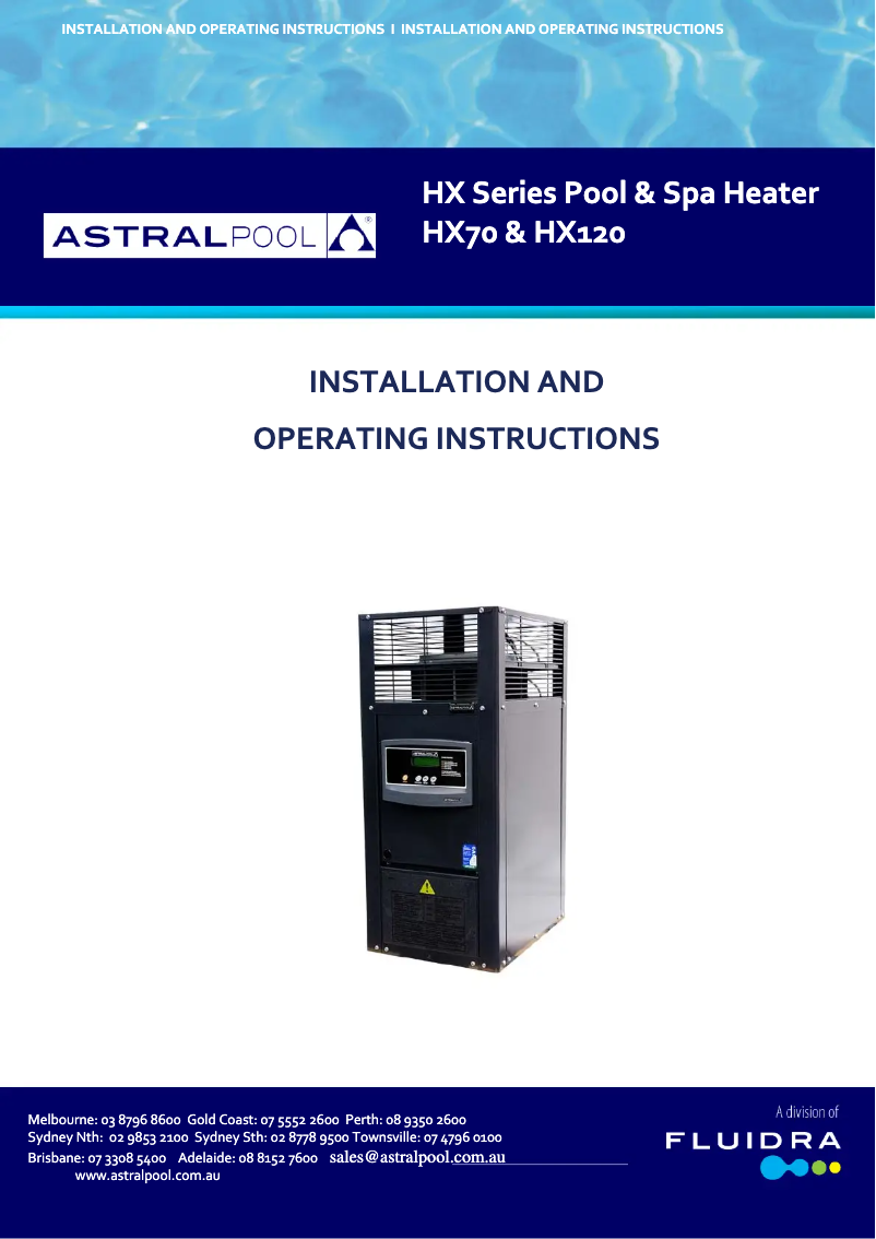 Page 1 de la notice Manuel utilisateur AstralPool HX 120