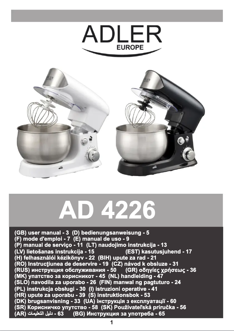 Page 1 de la notice Manuel utilisateur Adler AD 4226