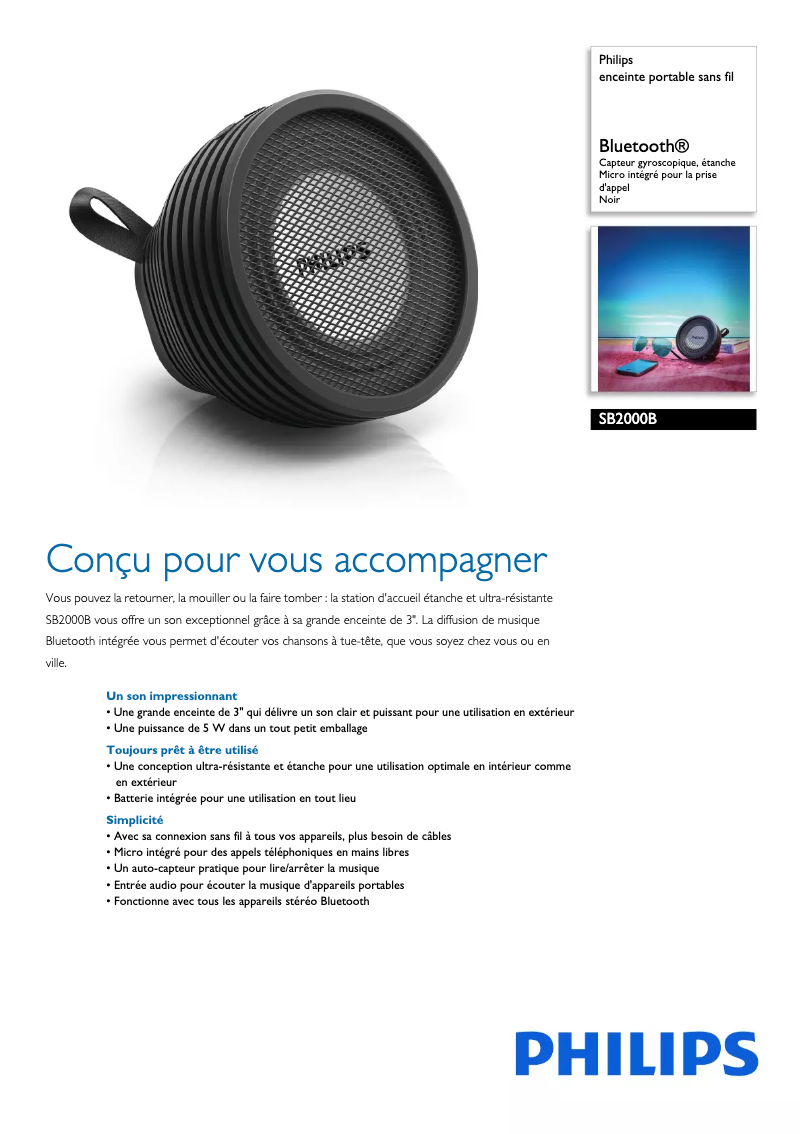 Page 1 of the manual Technical Sheet Philips SB2000B
