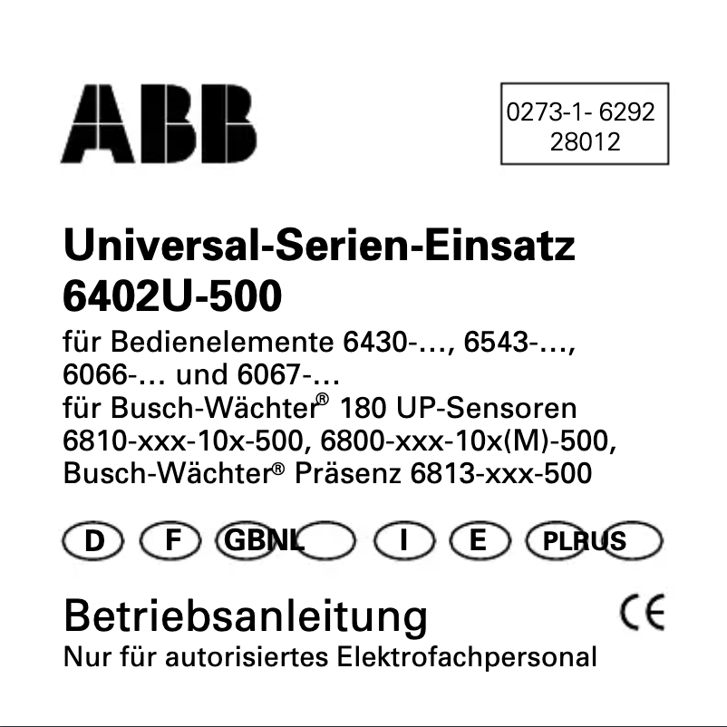 Page 1 de la notice Manuel utilisateur Busch-Jaeger 2CKA006430A0385