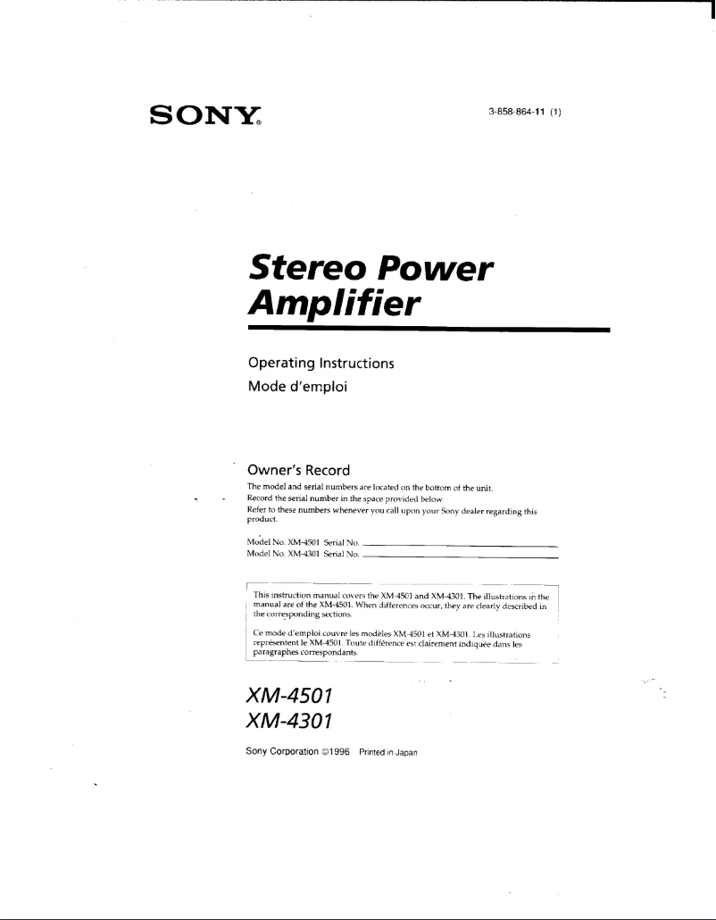 Page n°1 - Manuel utilisateur Sony XM-4501