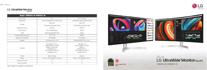 Página 1 del manual Ficha técnica LG 34BK95C