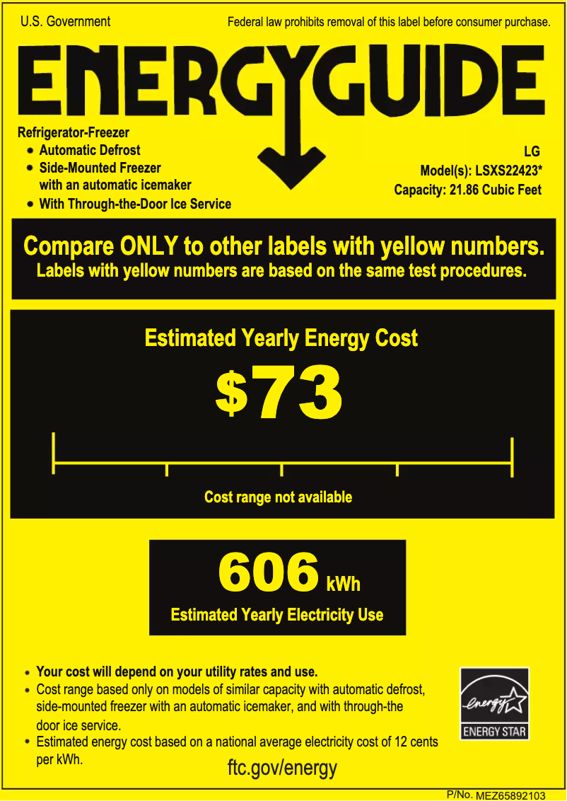 Page 1 de la notice Label énergétique LG LSXS22423