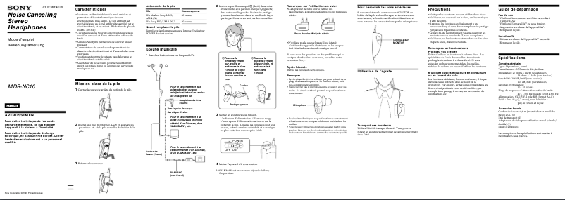 Page 1 de la notice Manuel utilisateur Sony MDR-NC10