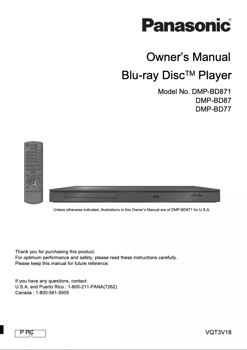 Page 1 de la notice Manuel utilisateur Panasonic DMP-BD871