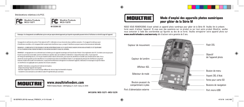Page 1 de la notice Manuel utilisateur Moultrie M-50i
