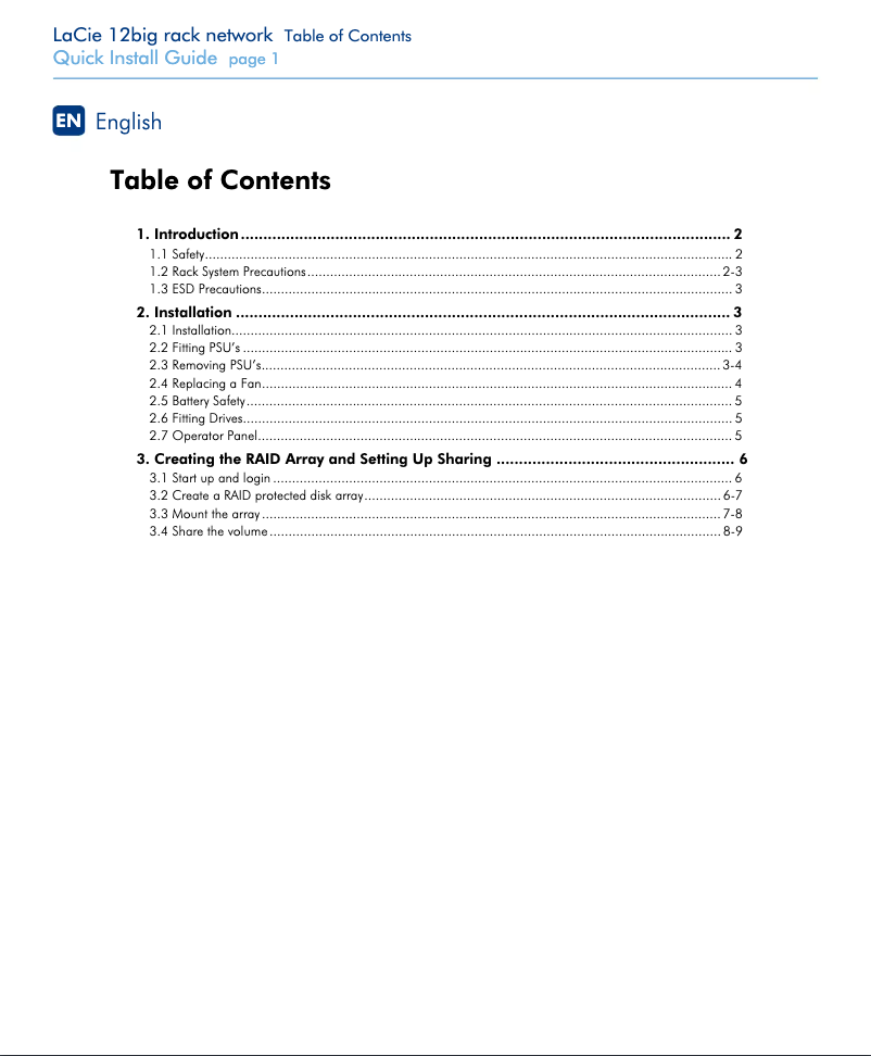Page 1 de la notice Guide d'installation LaCie 12big Rack Network