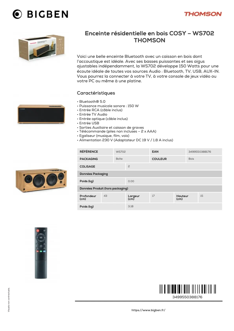 Page n°1 - Fiche technique Thomson WS702