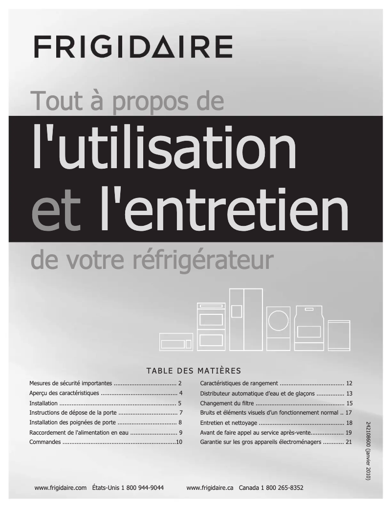Page 1 de la notice Manuel utilisateur Frigidaire LGUS2646LF