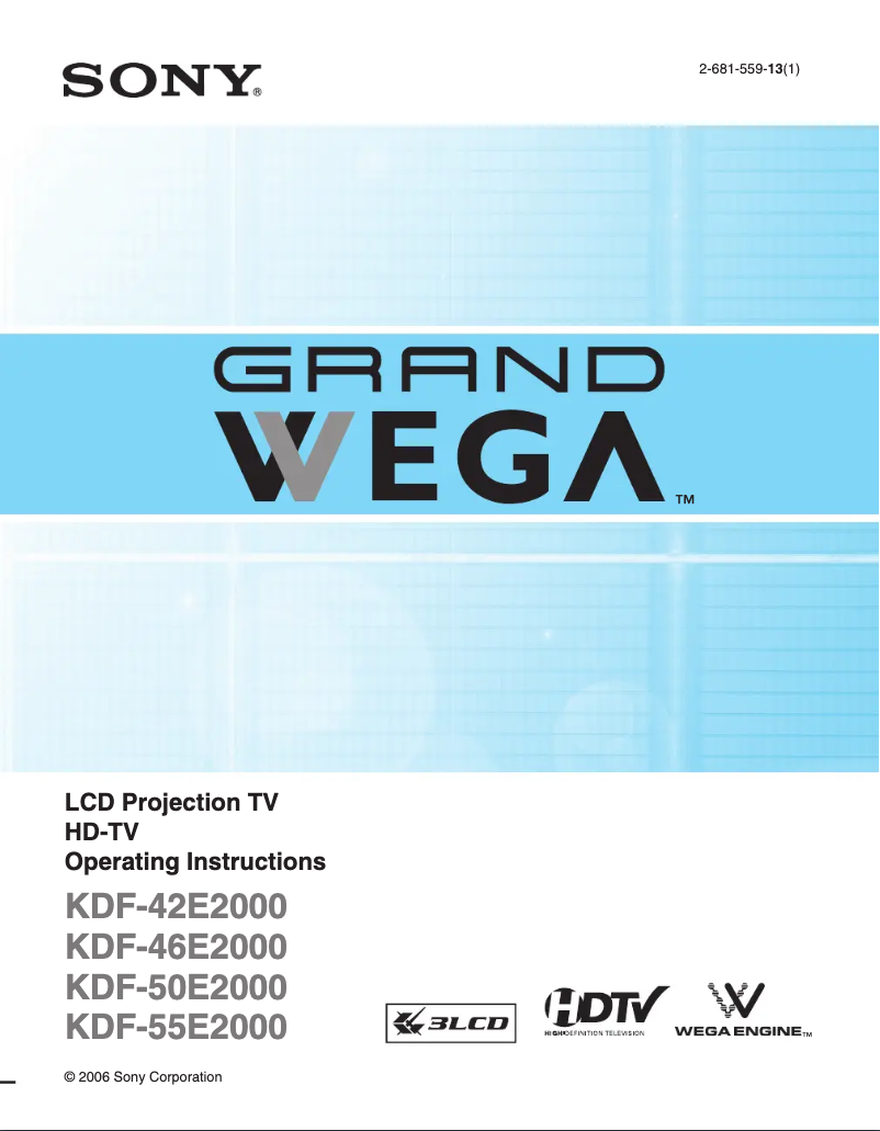 Page n°1 - Manuel utilisateur Sony KDF-55E2000