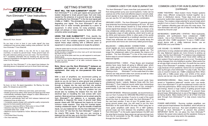 Image de la première page du manuel de l'appareil Hum Eliminator