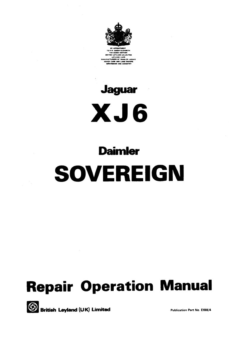 Page 1 of the manual User Manual Jaguar XJ6 (1978)