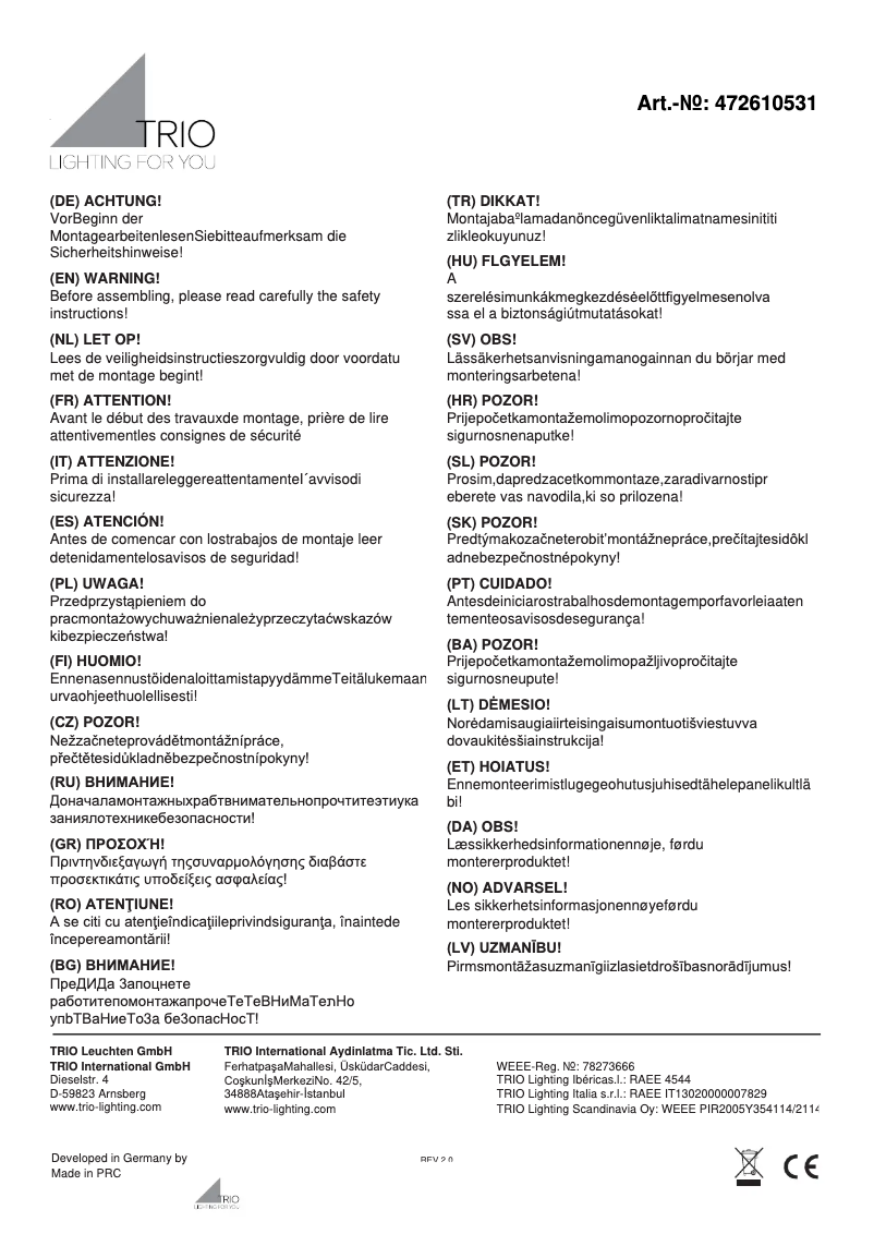 Page n°1 - Manuel utilisateur Trio Lighting Tucson 472610531