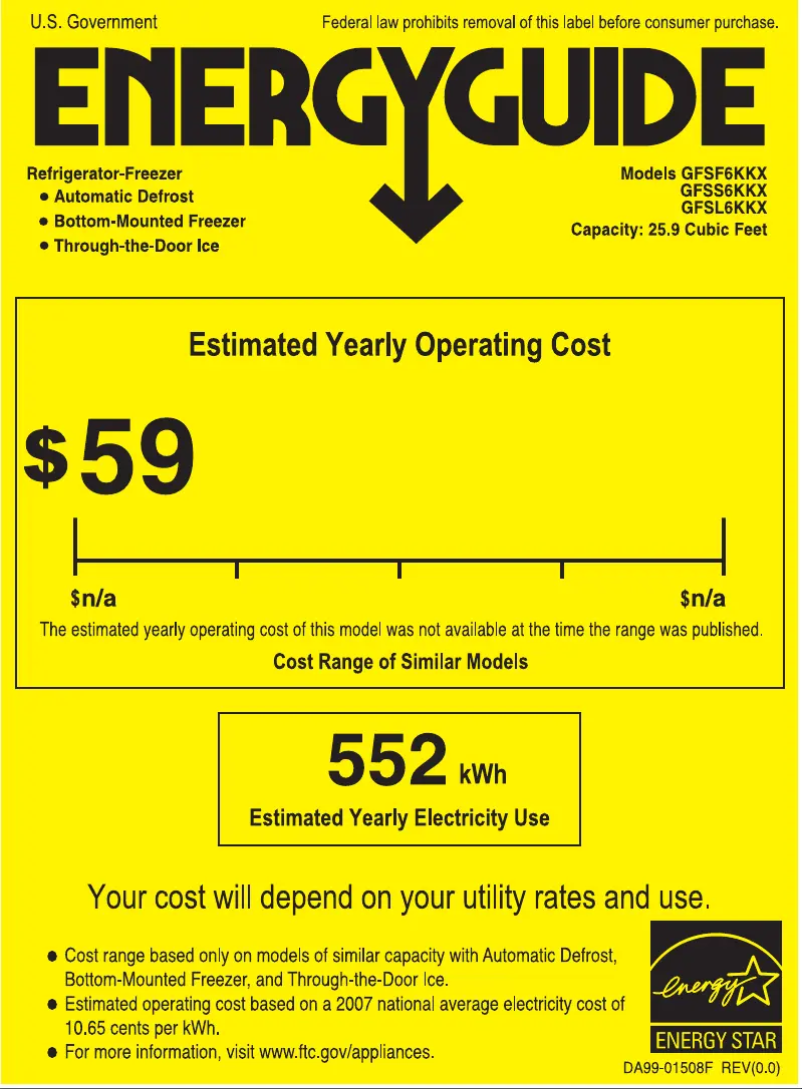 Page 1 de la notice Label énergétique GE GFSS6KKXSS